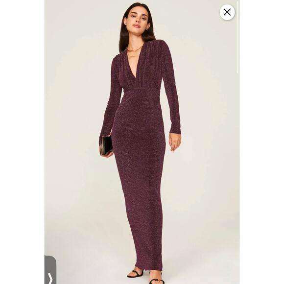 Opal Gown By Line & Dot Women’s XS Rent The Runway $148 Purple Sparkle 70s - Picture 2 of 14